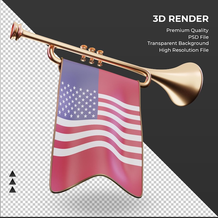 PSD 3d trompete bandeira da américa renderizando vista esquerda