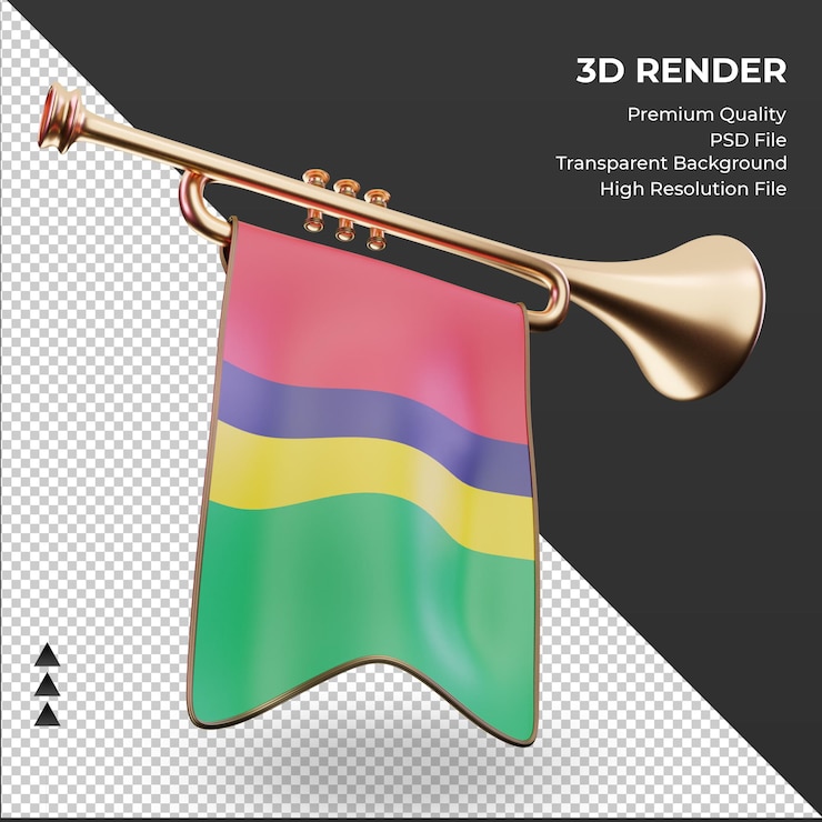 PSD 3d trompete, bandeira das maurícias, renderizando a vista esquerda