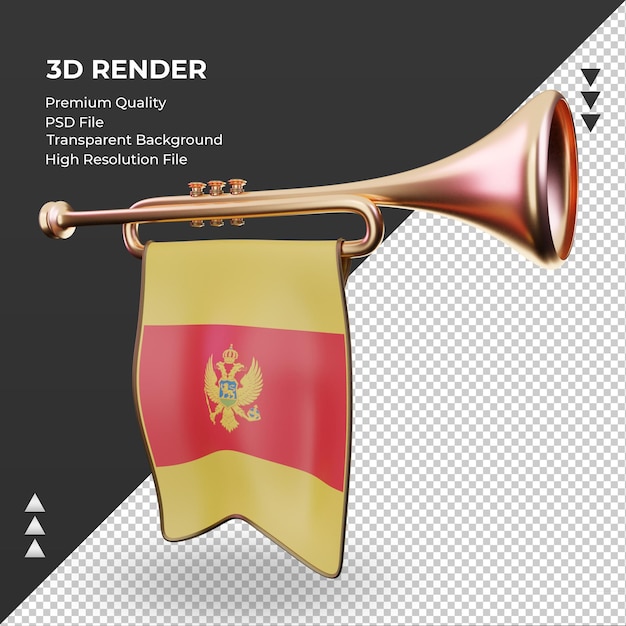 3d trompete bandeira de montenegro renderizando vista direita