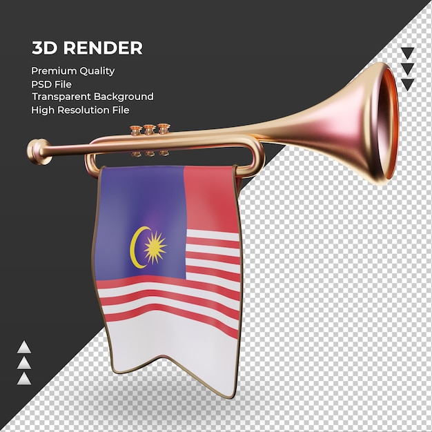 PSD 3d-trompete malaysia-flagge, die rechte ansicht rendert