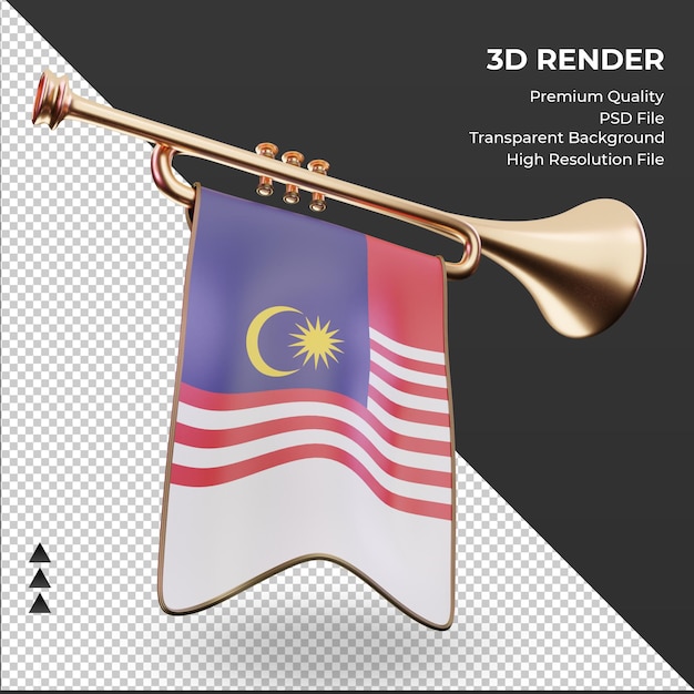 PSD 3d-trompete malaysia flagge rendering linke ansicht