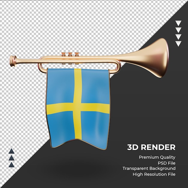 PSD 3d-trompete schweden flagge rendering vorderansicht