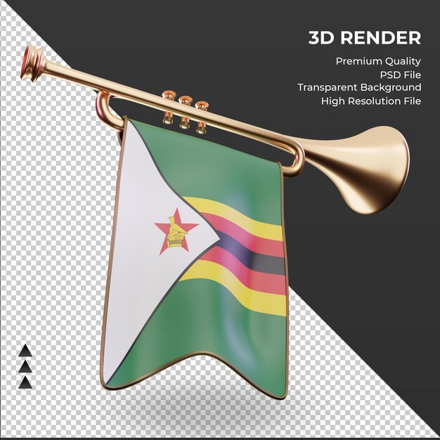 3d-trompete simbabwe flagge rendering linke ansicht