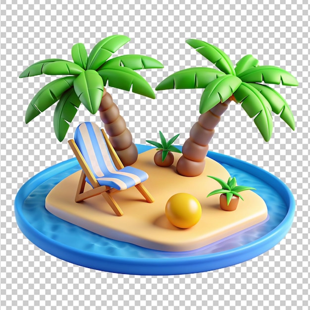 PSD 3d-tropischen strand mit sonnenbaden-zubehör sommer transparenter hintergrund