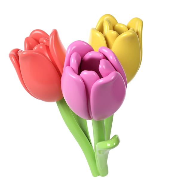 3D-Tulpenblumenstrauß im Cartoon-Stil zur Dekoration Frühlingsliebe Valentinstag romantisches Design