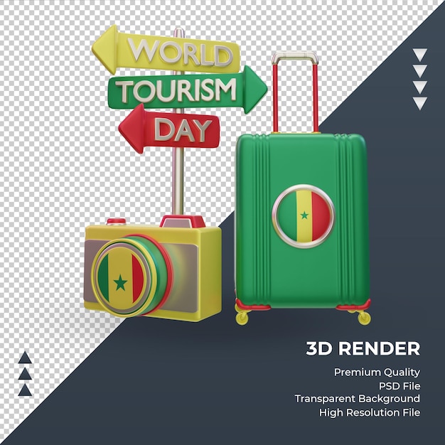 PSD 3d turismo dia bandeira do senegal renderização vista frontal