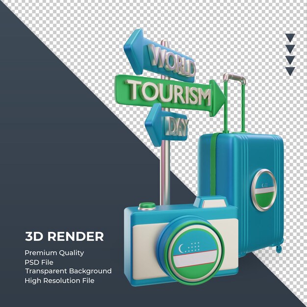 PSD 3d turismo dia bandeira do uzbequistão renderizando a vista esquerda