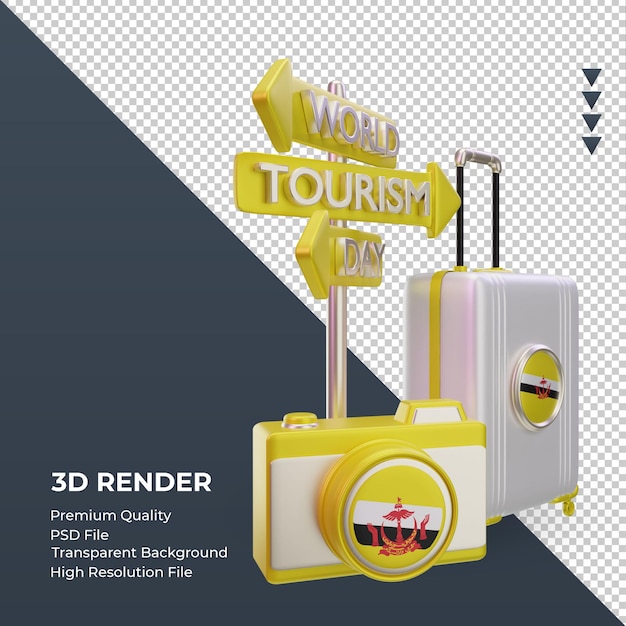 3d turismo día Brunei Darussalam bandera renderizado vista izquierda