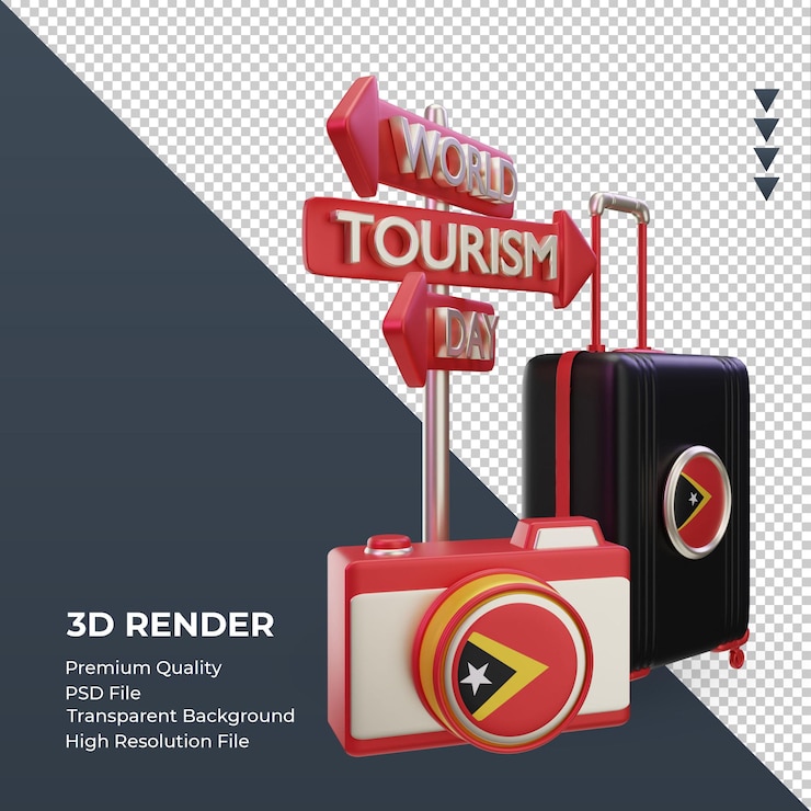 PSD 3d turismo día timor leste bandera renderizado vista izquierda