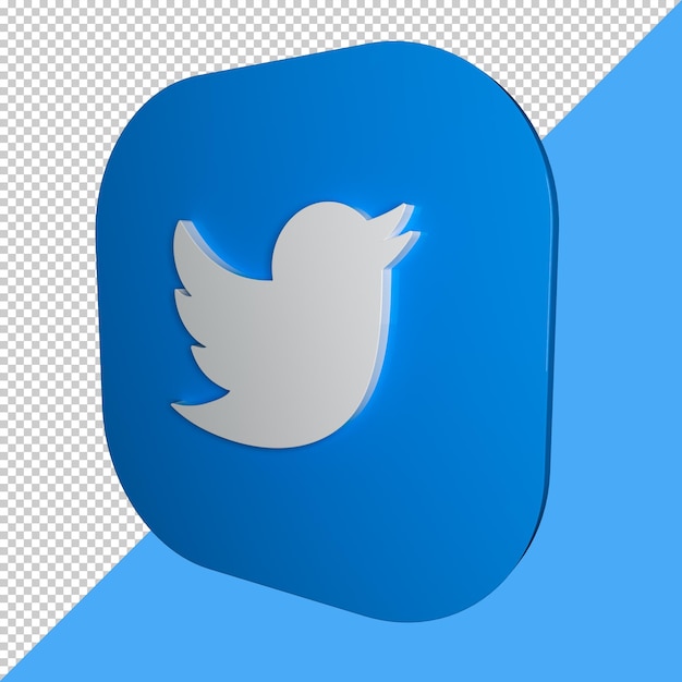3d twitter logo in square shape for social media. high-quality twitter button illustration.