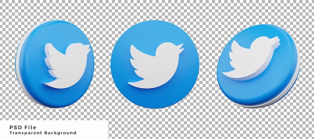 3d-twitter-logo-symbol-element-design-bundle mit verschiedenen winkeln hoher qualität