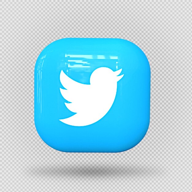 PSD 3d twitter logotipo luz ícone de reflexão realista imagem de renderização de máscara de recorte de fundo transparente