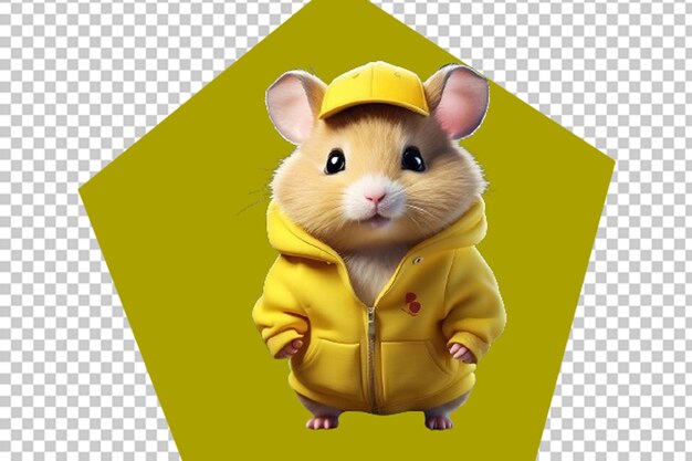 PSD 3d ultra détaillé d'un hamster mignon portant une veste jaune