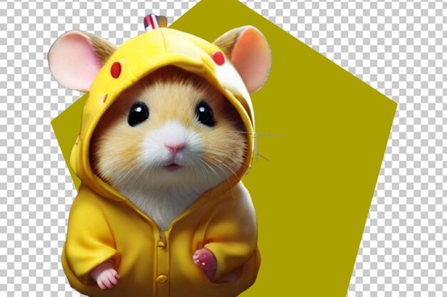 PSD 3d-ultra-details eines niedlichen hamsters, der eine gelbe jacke trägt