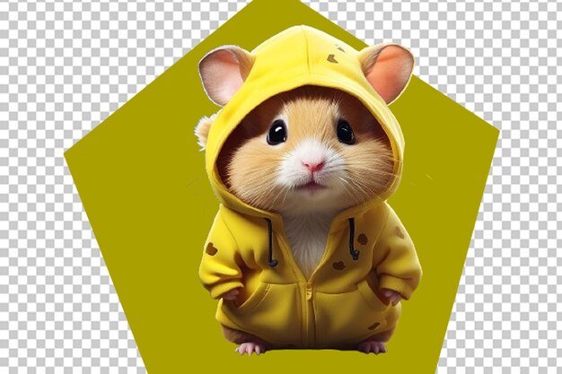 PSD 3d ultra detalhado de um hamster bonito vestindo uma jaqueta amarela