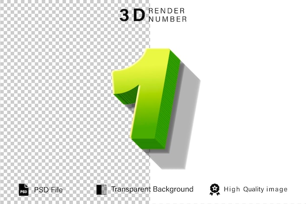 3d Um Número 1 verde com cor de limão isolado em fundo transparente