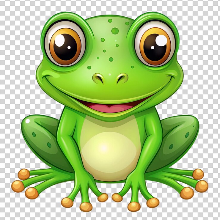 PSD 3d um sapo verde com olhos grandes e um sorriso no rosto em fundo transparente
