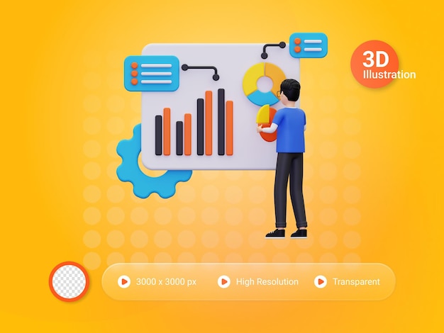 3d uomo che fa l'analisi dei dati illustrazione