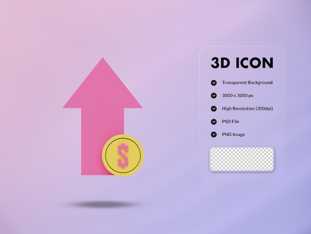 3D up arow et l'icône de la pièce d'un dollar illustration de rendu 3d