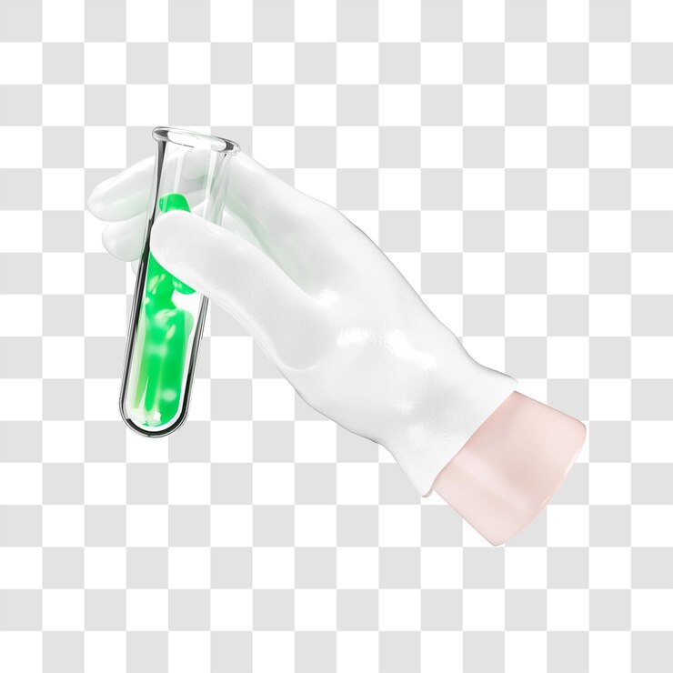 PSD 3d usar guantes con las manos para sostener el tubo de ensayo