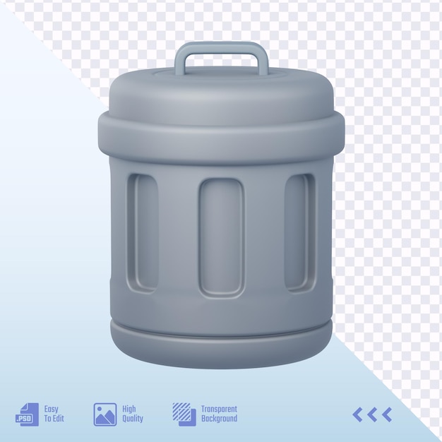 3D User Interface Rendered Gray Trash Can with Lid and Handle