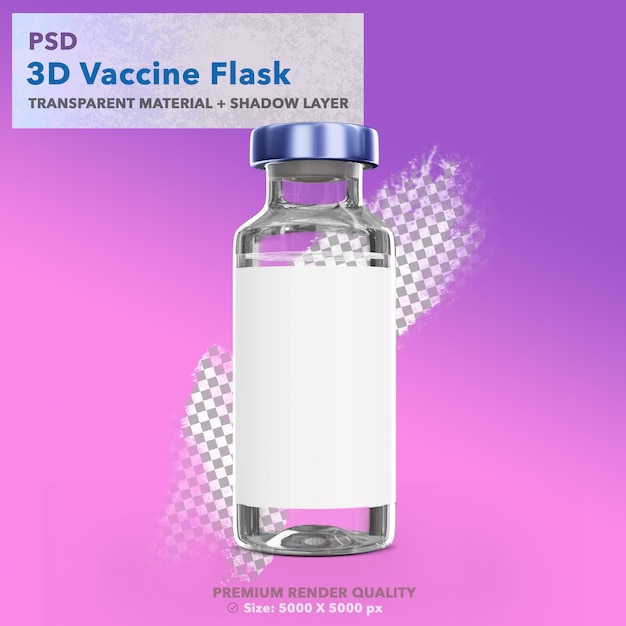 PSD 3d-vaccine flask mockup mit violettem deckel