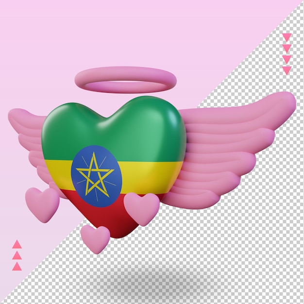 3d valentine amam a bandeira da etiópia renderizando a vista direita