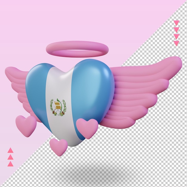 3d valentine amam a bandeira da guatemala renderizando a vista direita