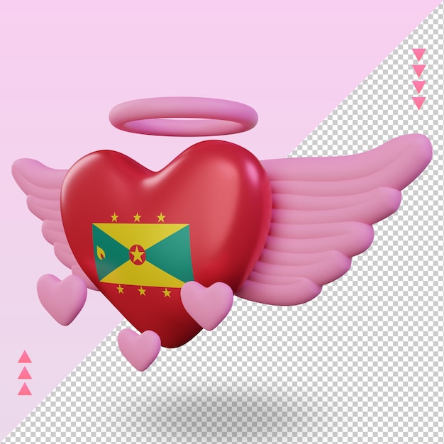 PSD 3d valentine amam a bandeira de granada renderizando a vista direita