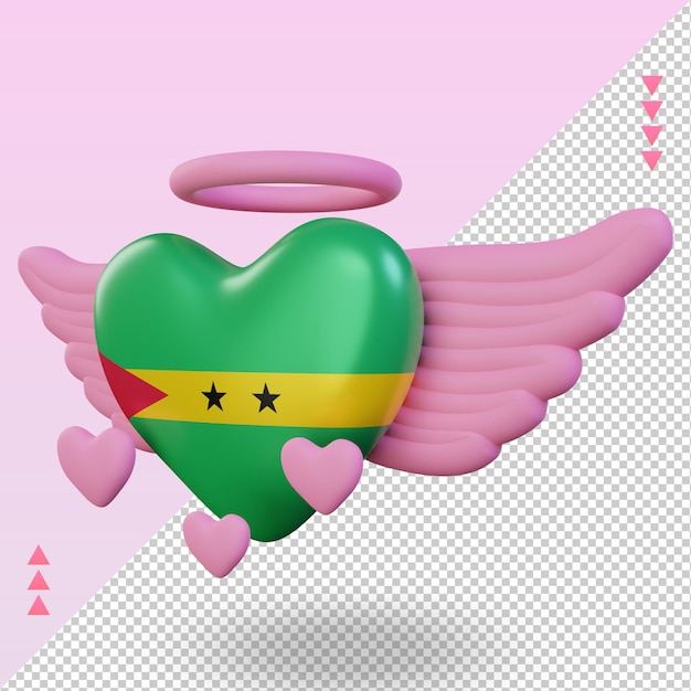 PSD 3d valentine amam a bandeira de são tomé e príncipe renderizando a vista direita