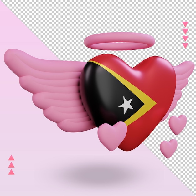 3d valentine amam a bandeira de timor leste renderizando a vista esquerda