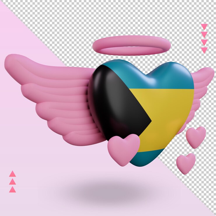 PSD 3d, valentine, amor, bahamas, bandera, interpretación, izquierda, vista