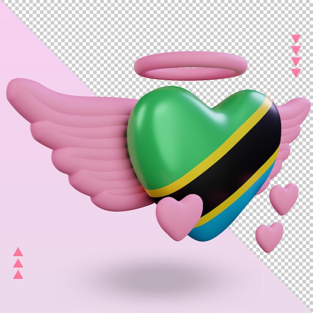 PSD 3d valentine amor bandera de tanzania renderizado vista izquierda