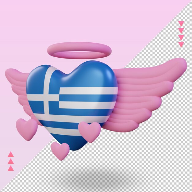 3d valentine amor grecia bandera renderizado vista derecha