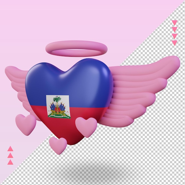 PSD 3d valentine amor haití bandera renderizado vista derecha
