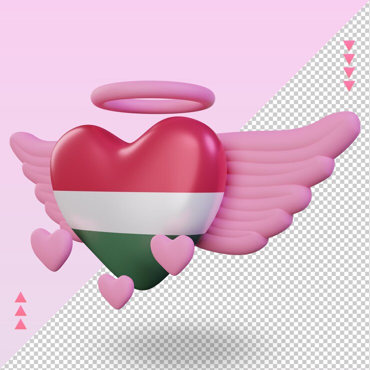 PSD 3d valentine amor hungría bandera renderizado vista derecha