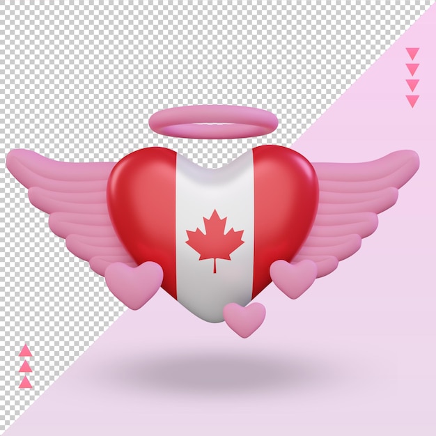 PSD 3d, valentine, amour, canada, drapeau, rendu, vue frontale