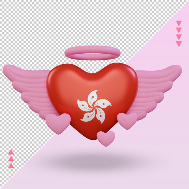 PSD 3d, valentine, amour, drapeau hong kong, rendu, vue frontale