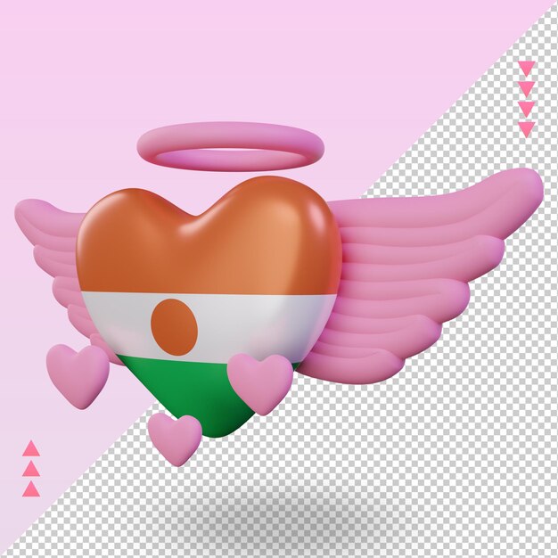 3d, Valentine, Amour, Drapeau Niger, Rendu, Vue Droite