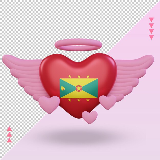 PSD 3d, valentine, amour, grenade, drapeau, rendu, vue frontale