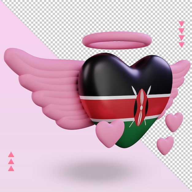 PSD 3d, valentine, amour, kenya, drapeau, rendu, vue gauche