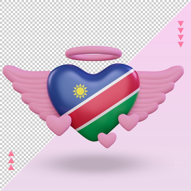 PSD 3d, valentine, amour, namibienne, drapeau, rendu, vue frontale