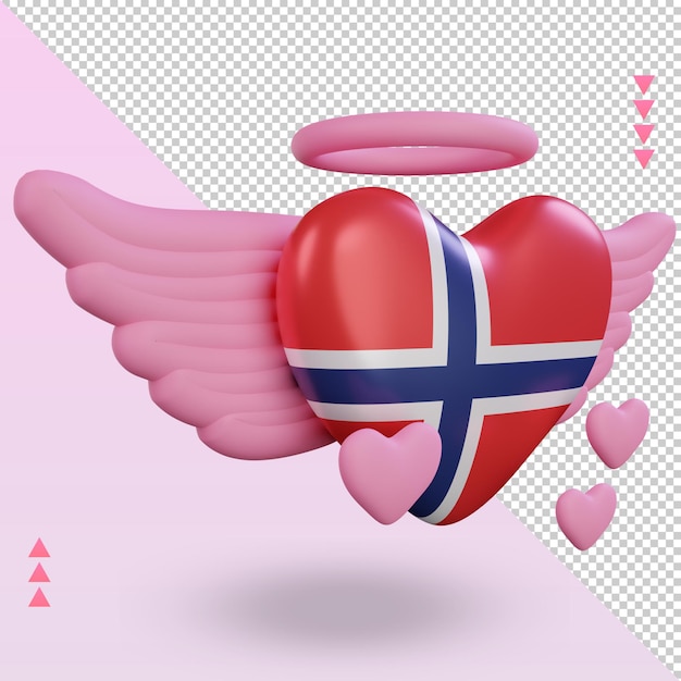 PSD 3d, valentine, amour, norvège, rendu, drapeau, vue gauche