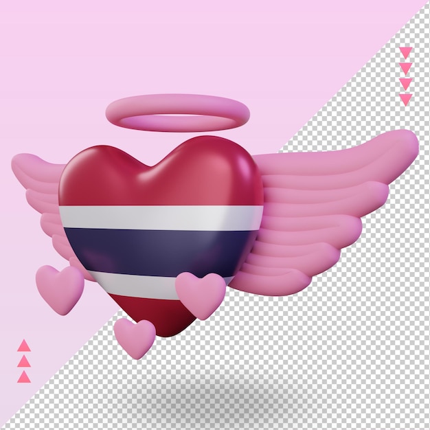 3d, Valentine, Amour, Thaïlande, Drapeau, Rendu, Vue Droite