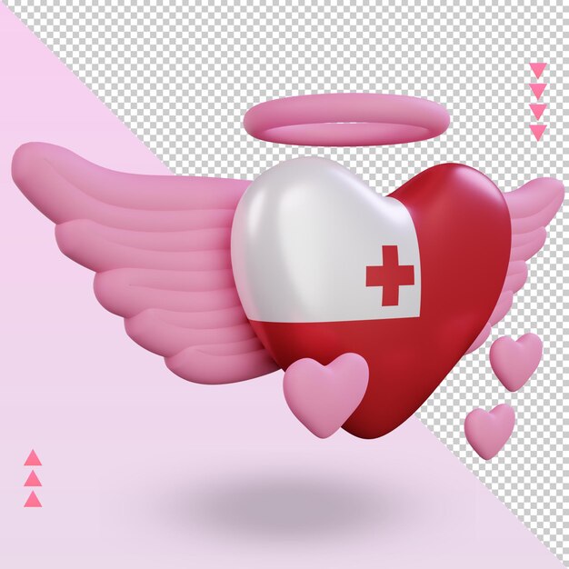 3d, Valentine, Amour, Tonga, Drapeau, Rendu, Vue Gauche