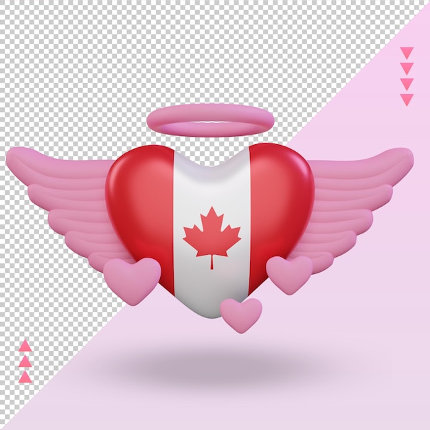 3d-valentine-liebe kanada-flagge, die vorderansicht wiedergibt