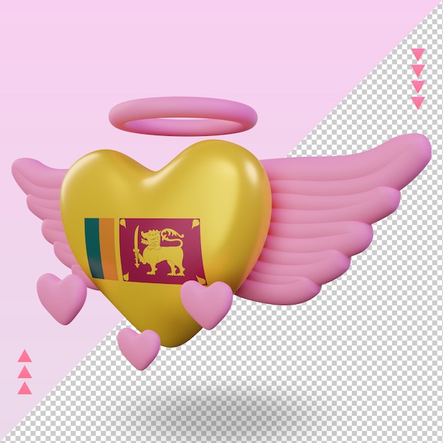 PSD 3d-valentine-liebe sri lanka-flagge, die die rechte ansicht wiedergibt