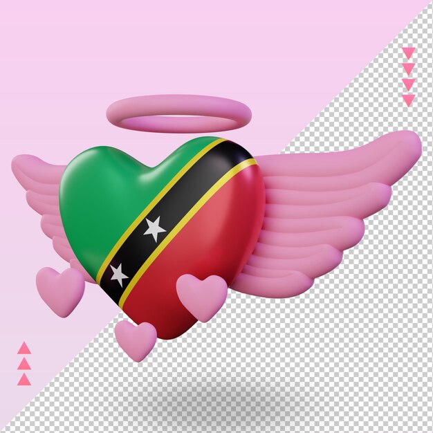 PSD 3d-valentine-liebe st. kitts und nevis-flagge, die die rechte ansicht wiedergibt