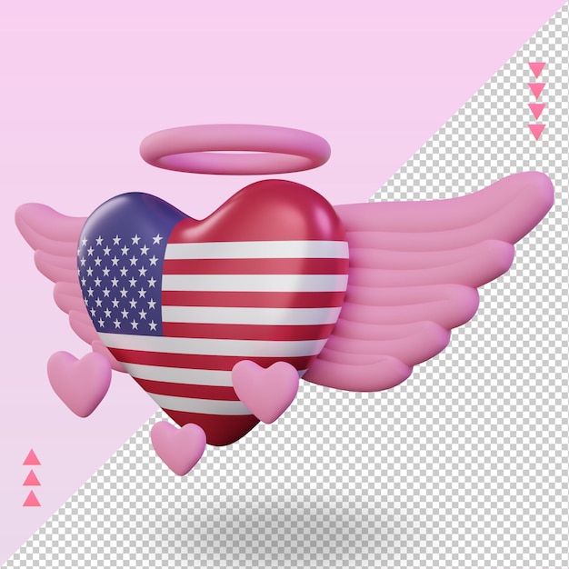 3d valentine love america flag renderizado vista derecha