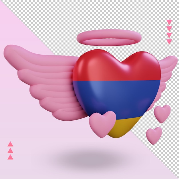 3d valentine love Armenia bandiera rendering vista a sinistra